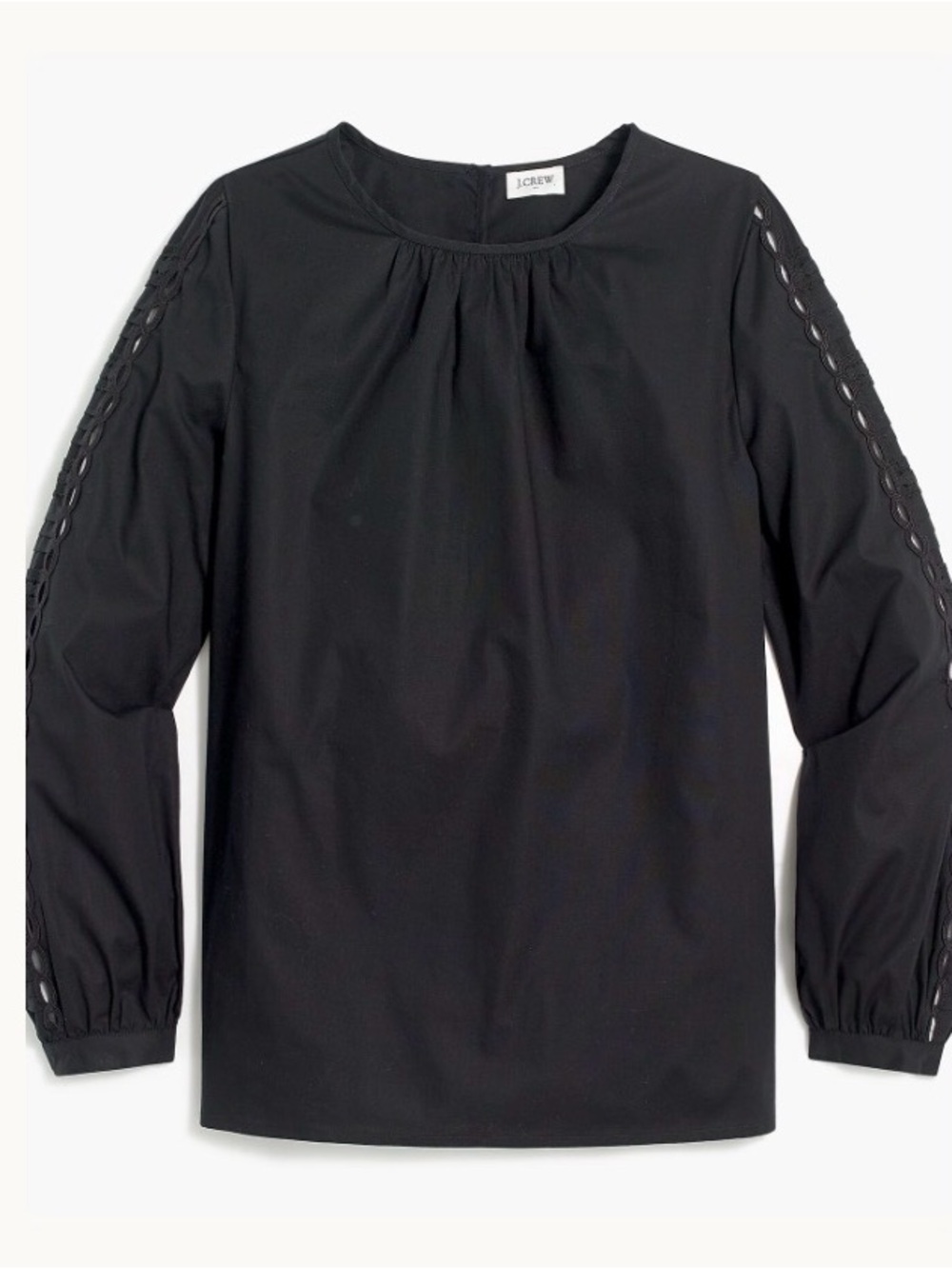J. Crew Black Womenβs Eyelet Pintuck Sleeve Blouse Size Small